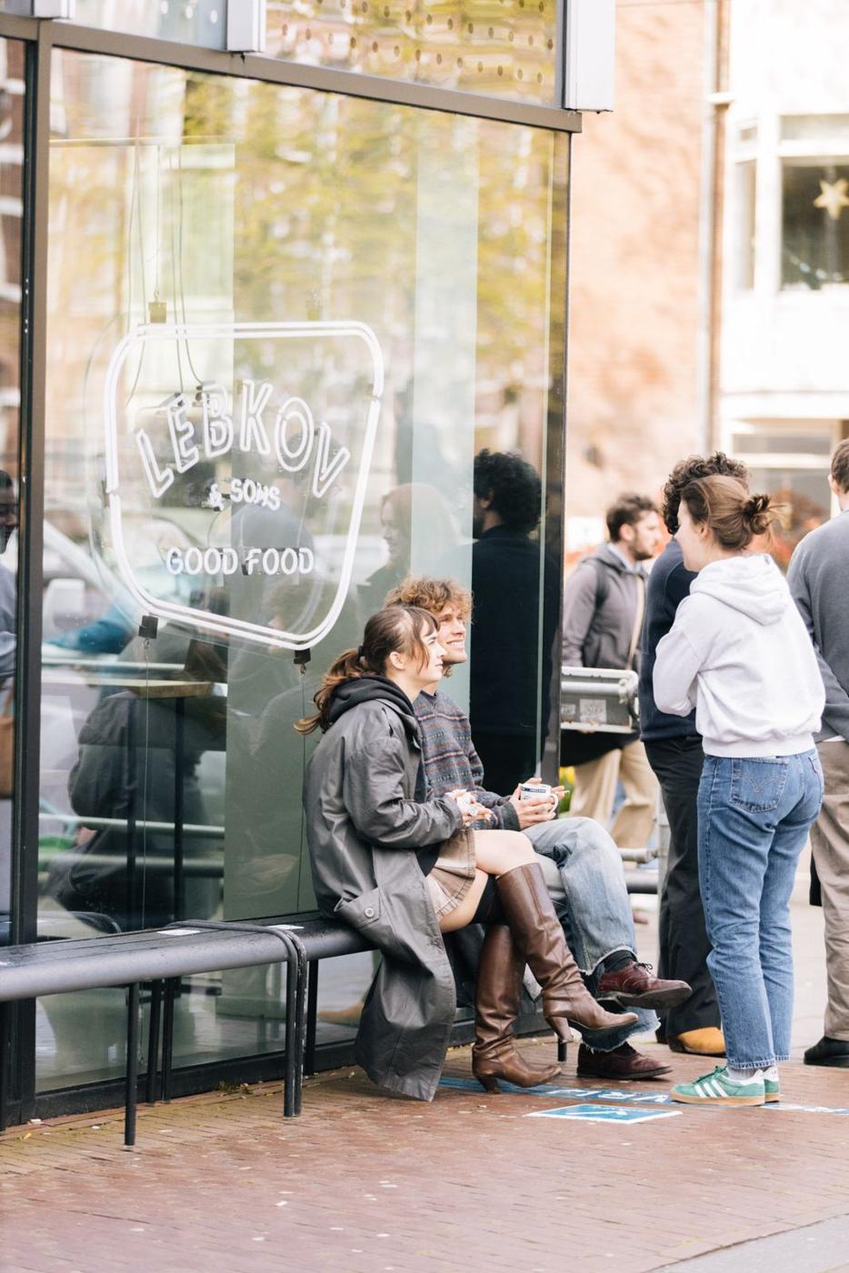 People outside Lebkov in Amsterdam