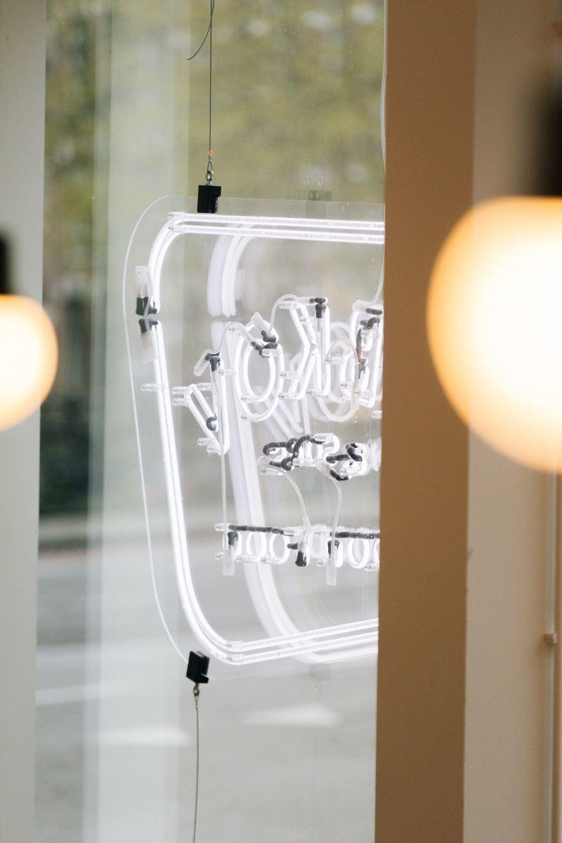 The Lebkov neon sign in the window