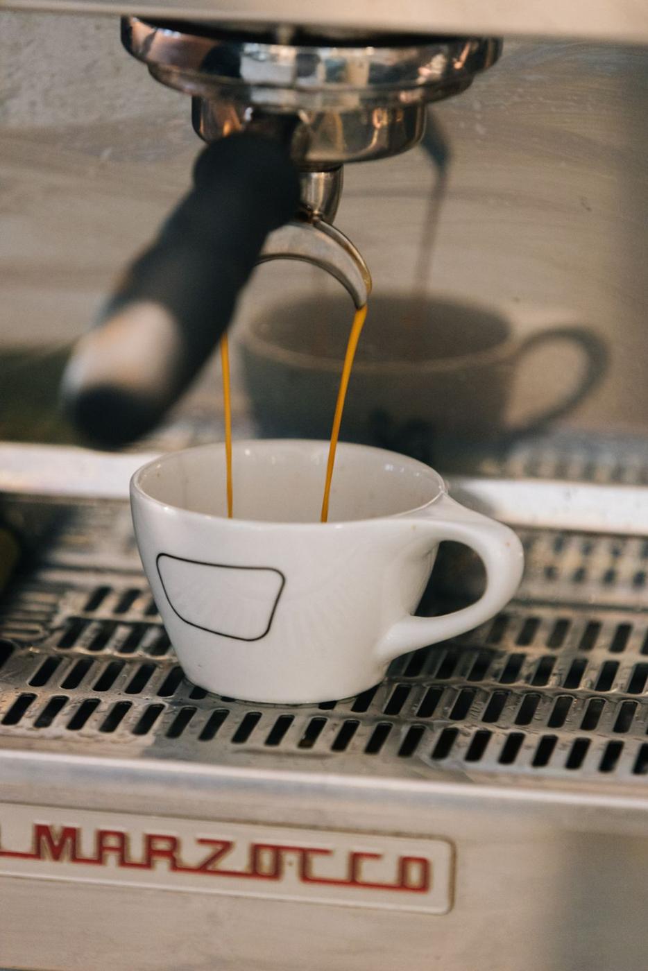 Espresso pouring from our La Marzocco